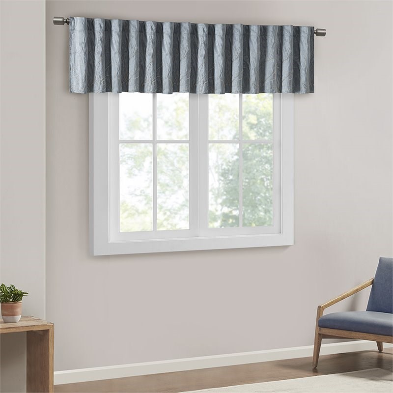 Madison Park Transitional Faux Silk Embroidered Window Valance in Blue