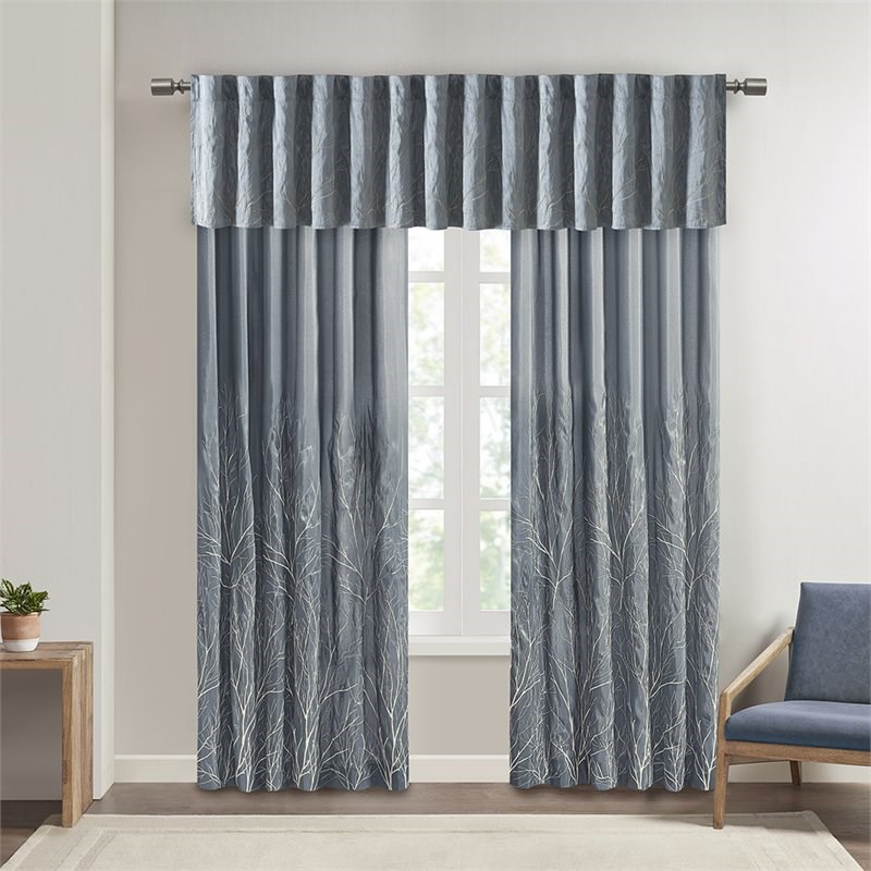 Madison Park Transitional Faux Silk Embroidered Window Valance in Blue
