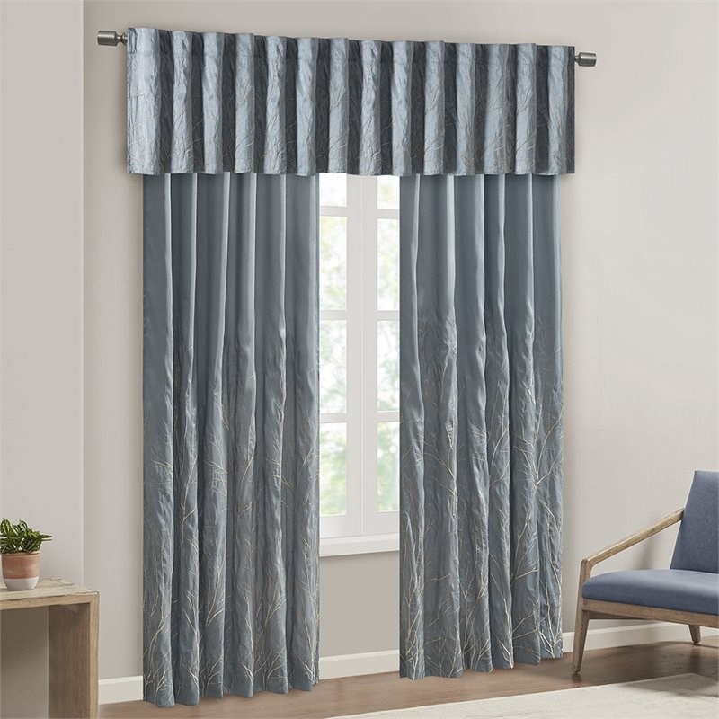 Madison Park Transitional Faux Silk Embroidered Window Valance in Blue