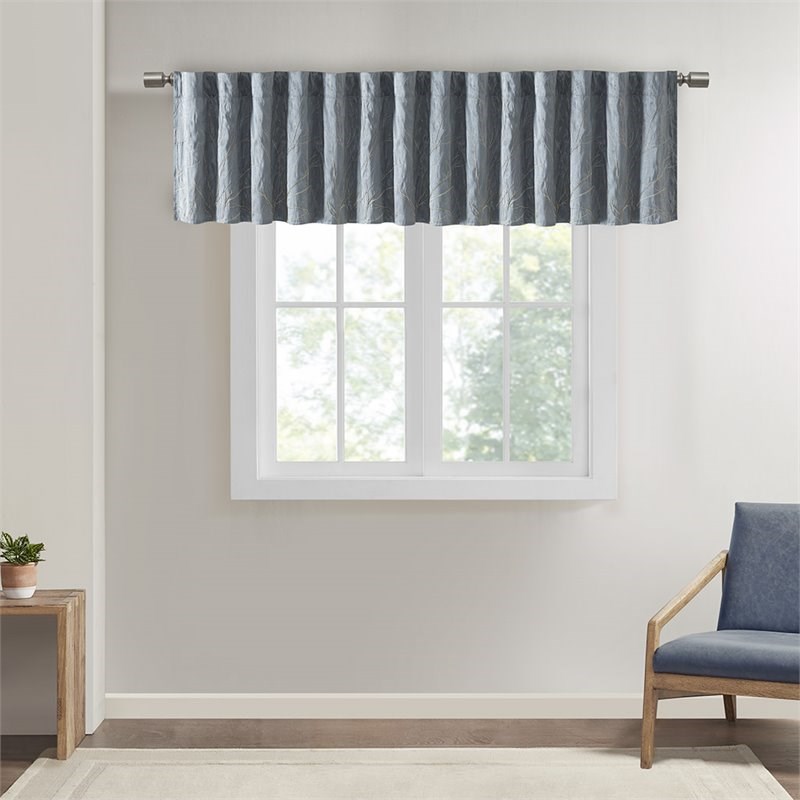 Madison Park Transitional Faux Silk Embroidered Window Valance in Blue