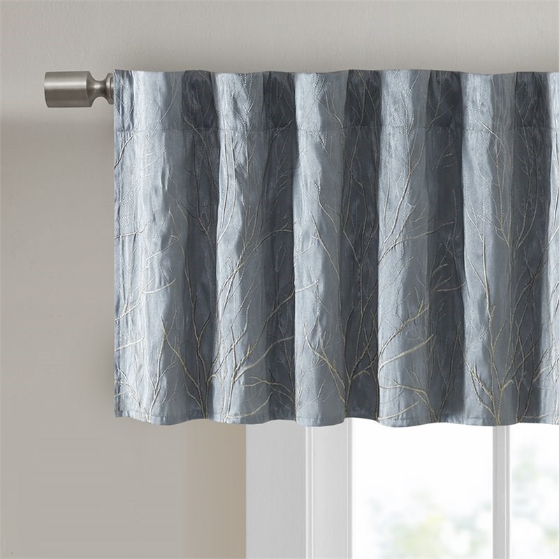 Madison Park Transitional Faux Silk Embroidered Window Valance in Blue