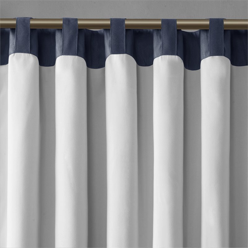 Madison Park Transitional Faux Silk Embroidered Window Valance in Navy