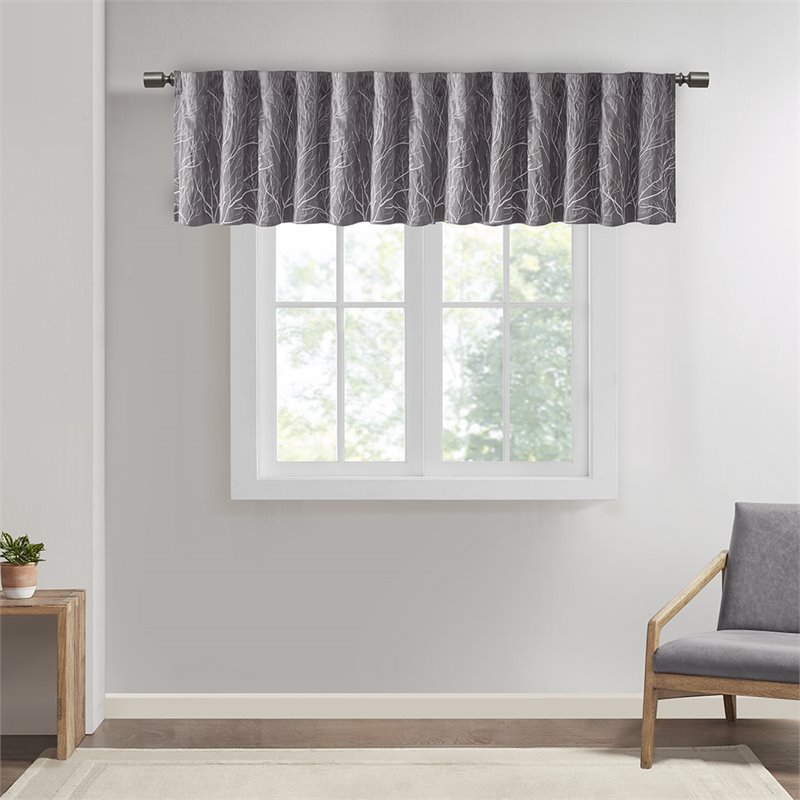 Madison Park Transitional Faux Silk Embroidered Window Valance in Gray