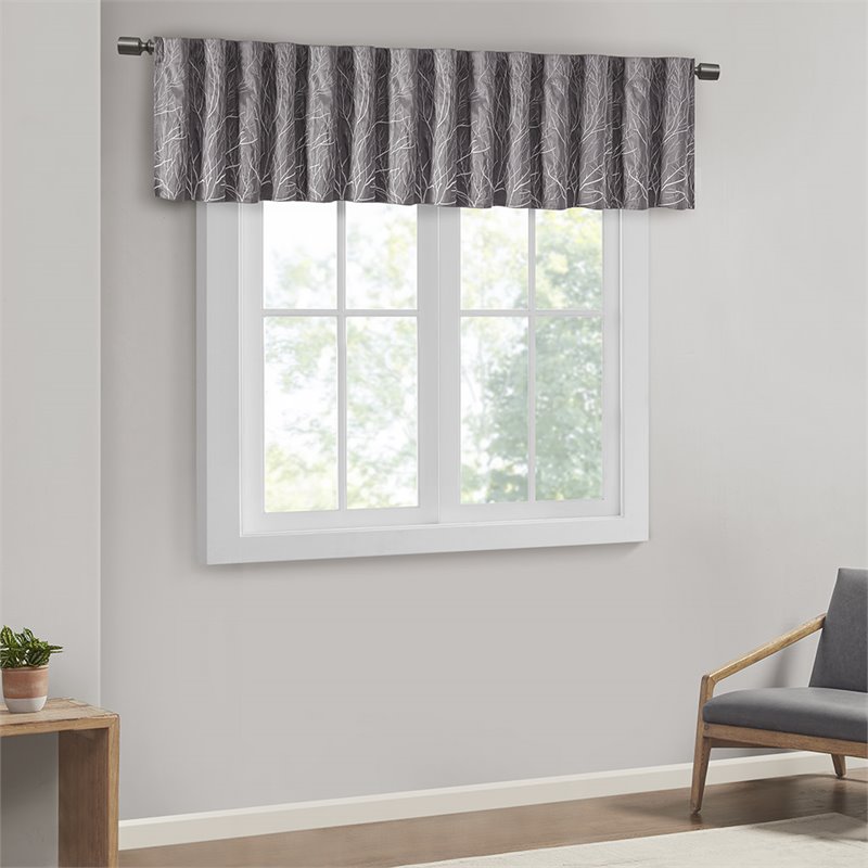 Madison Park Transitional Faux Silk Embroidered Window Valance in Gray