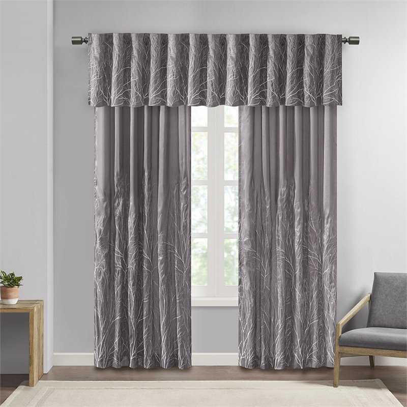 Madison Park Transitional Faux Silk Embroidered Window Valance in Gray