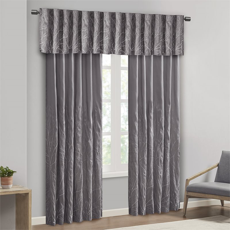 Madison Park Transitional Faux Silk Embroidered Window Valance in Gray