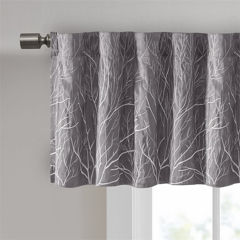Madison Park Transitional Faux Silk Embroidered Window Valance in Gray