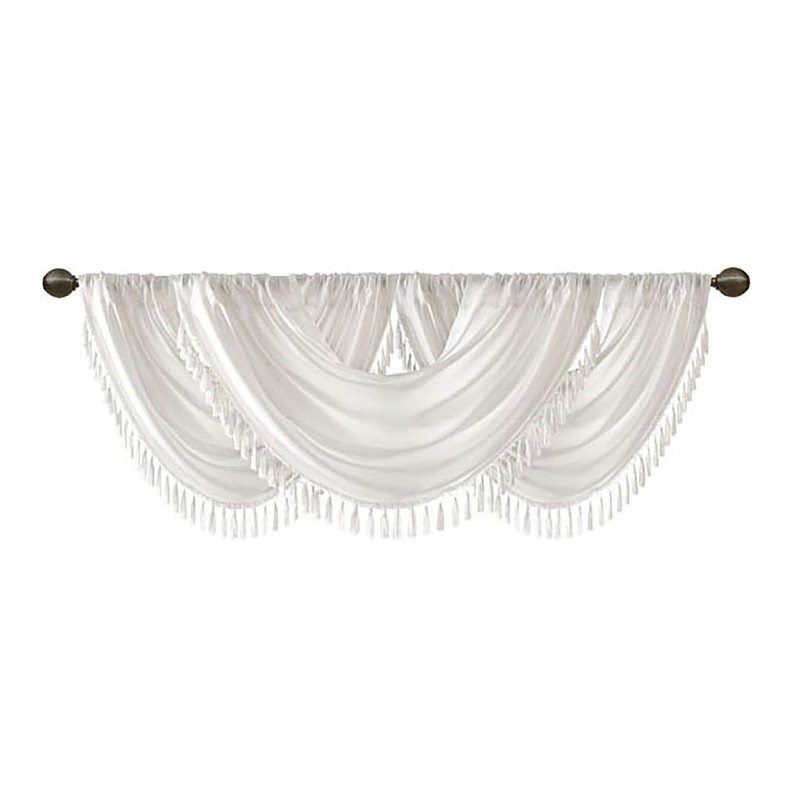 Madison Park Polyester Faux Silk Solid Waterfall Embellished Valance in White