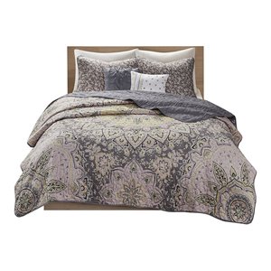 intelligent design 100 percent polyester printed coverlet set in pink/gray