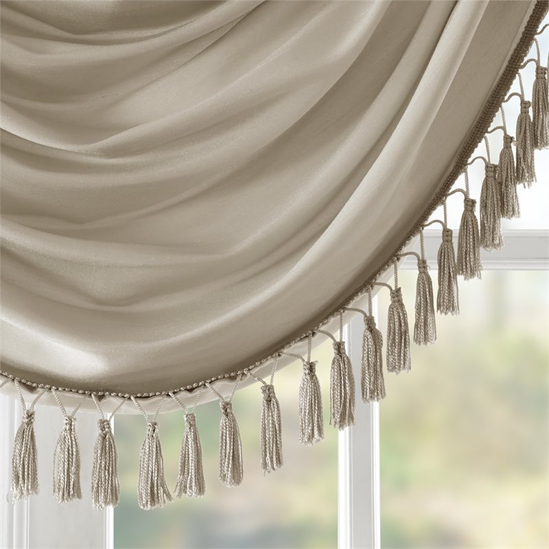 Madison Park Polyester Faux Silk Solid Waterfall Embellished Valance - Champagne