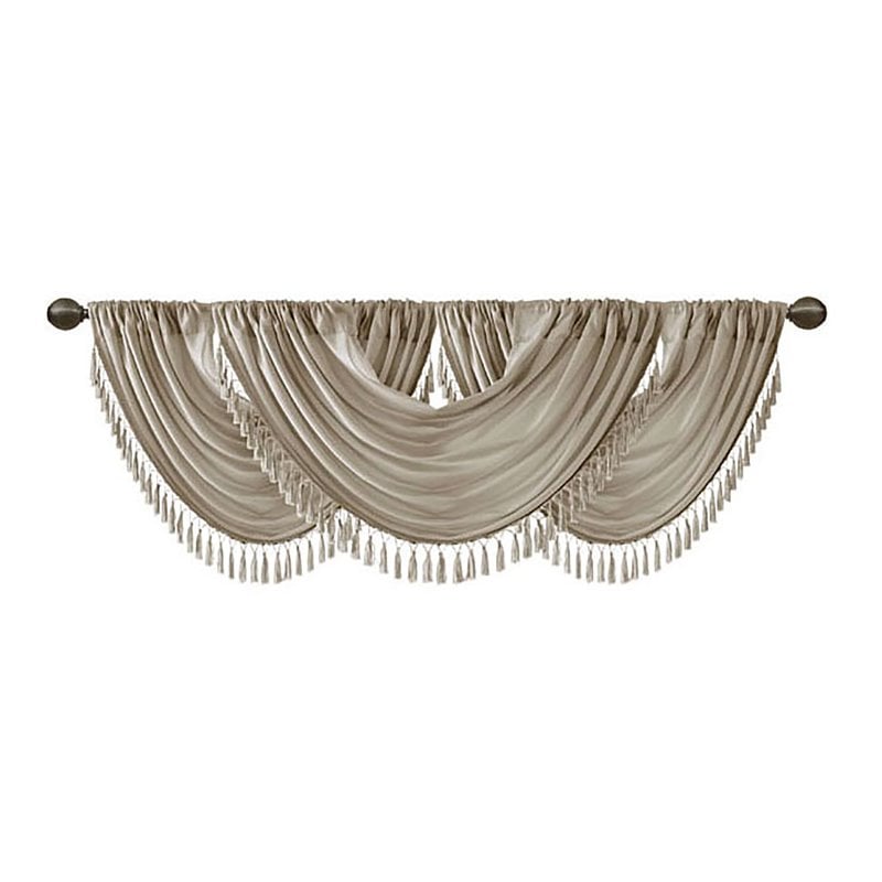 Madison Park Polyester Faux Silk Solid Waterfall Embellished Valance - Champagne