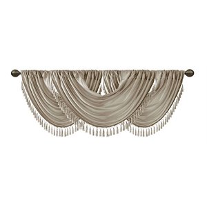 Madison Park Polyester Faux Silk Solid Waterfall Embellished Valance - Champagne