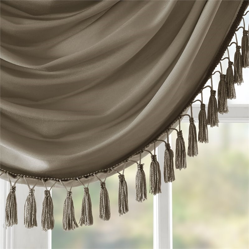 Madison Park Polyester Faux Silk Solid Waterfall Embellished Valance in Bronze