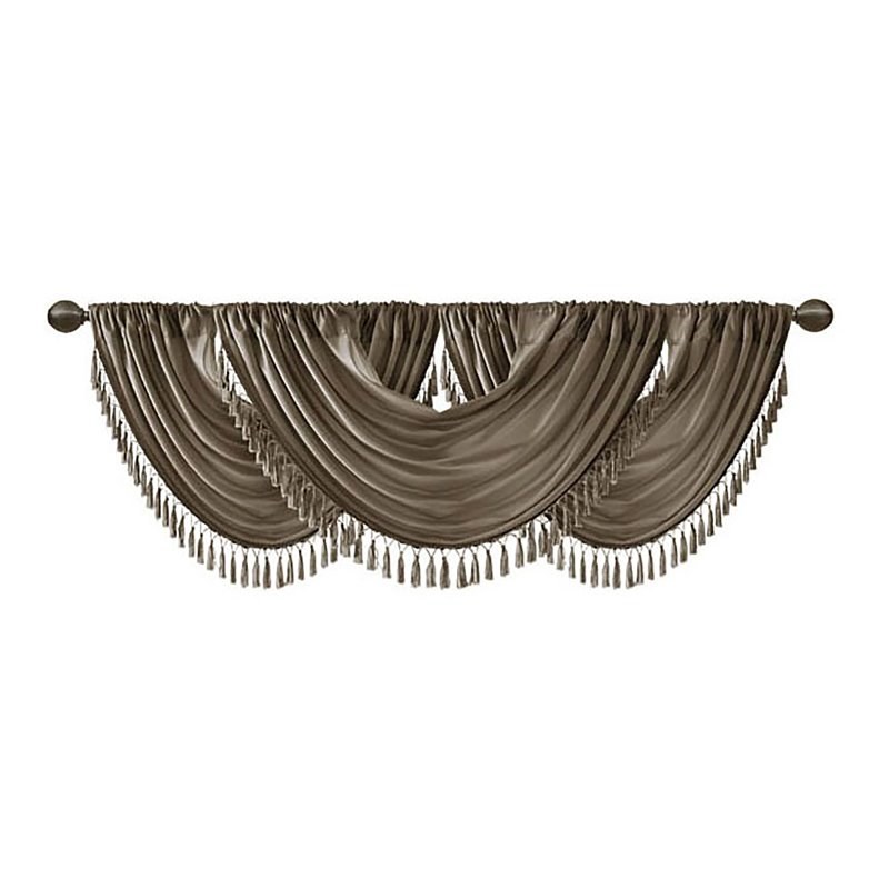 Madison Park Polyester Faux Silk Solid Waterfall Embellished Valance in Bronze