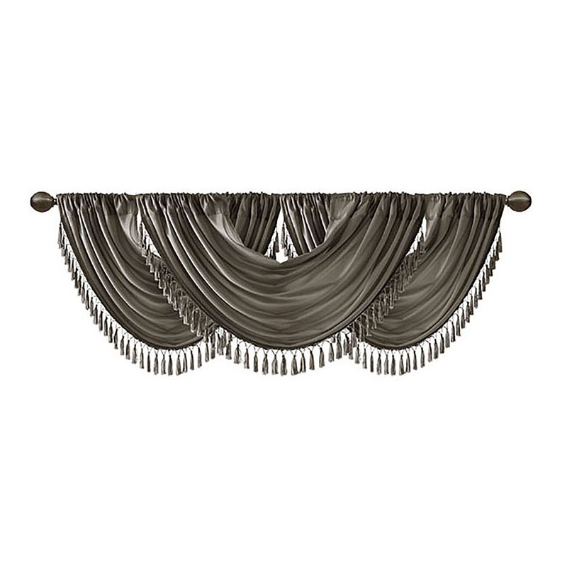 Madison Park Polyester Faux Silk Solid Waterfall Embellished Valance in Pewter