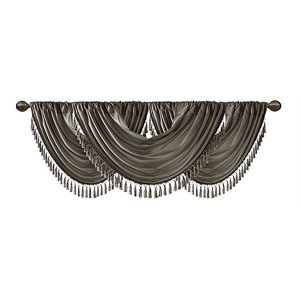 Madison Park Polyester Faux Silk Solid Waterfall Embellished Valance in Pewter