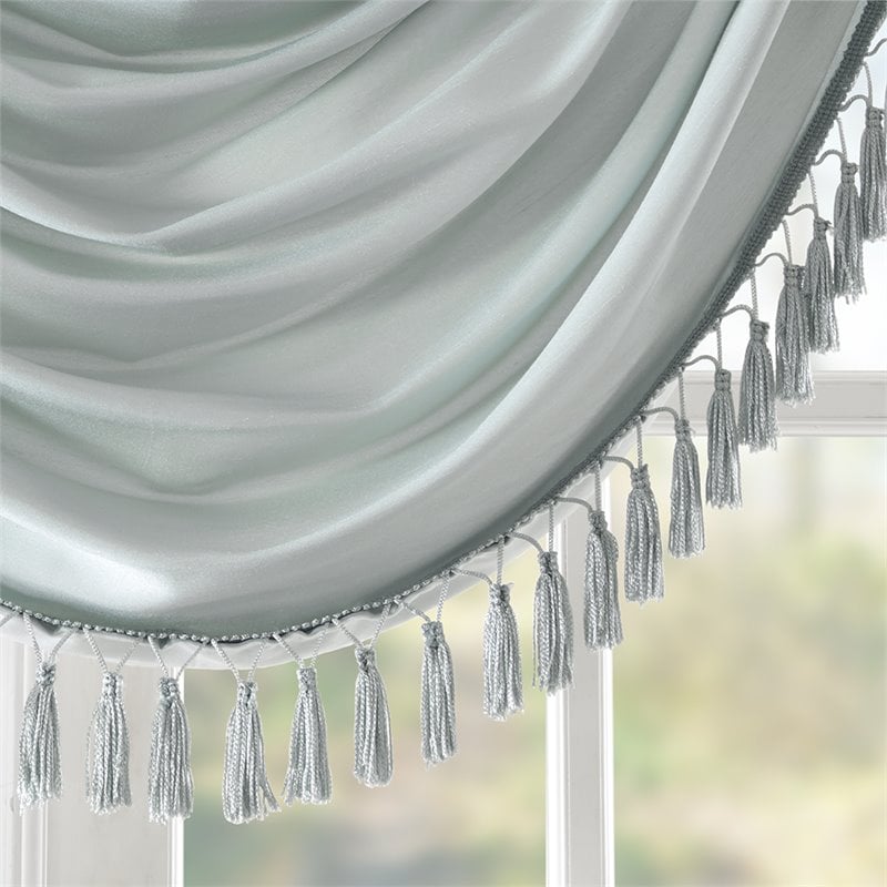 Madison Park Polyester Faux Silk Solid Waterfall Embellished Valance in Aqua