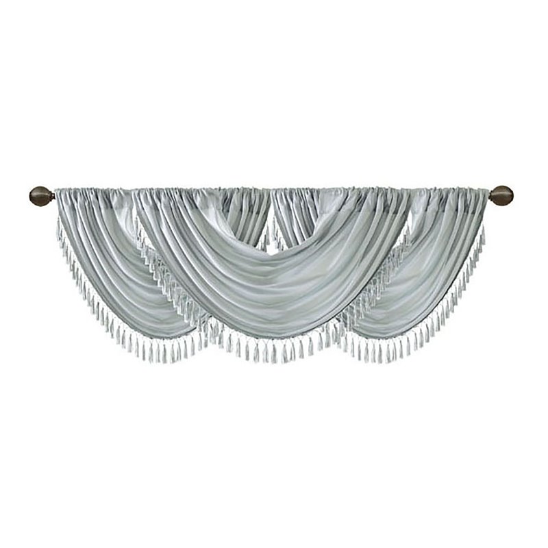 Madison Park Polyester Faux Silk Solid Waterfall Embellished Valance in Aqua