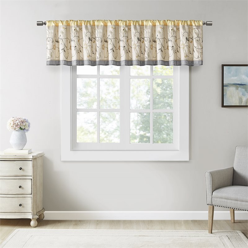 Madison Park Polyester Pieced Embroidered Window Valance in Yellow
