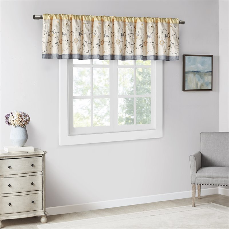 Madison Park Polyester Pieced Embroidered Window Valance in Yellow