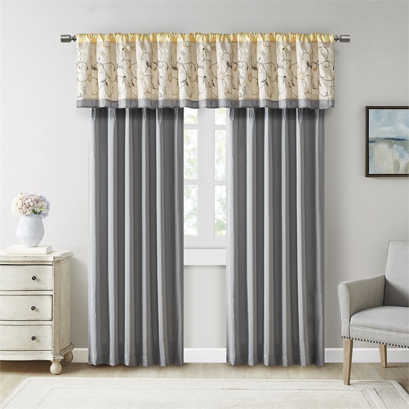 Madison Park Polyester Pieced Embroidered Window Valance in Yellow