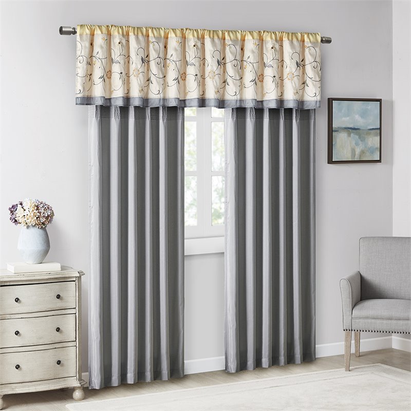 Madison Park Polyester Pieced Embroidered Window Valance in Yellow