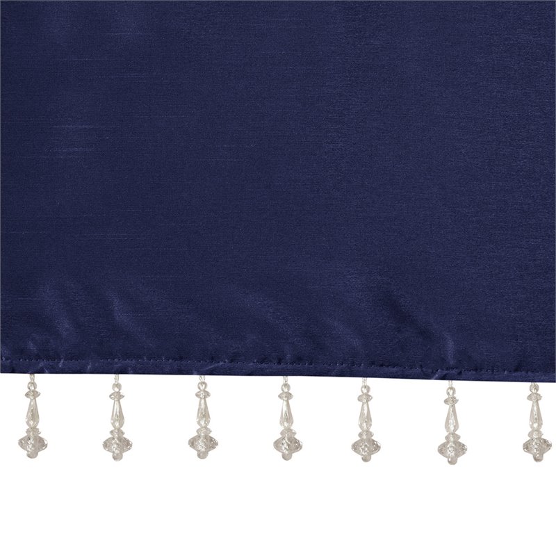 Madison Park Polyester Lightweight Faux Silk Valance with Beads in Navy