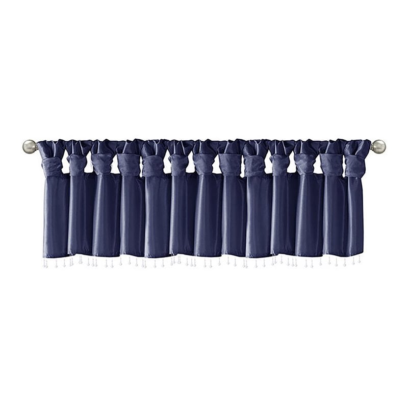 Madison Park Polyester Lightweight Faux Silk Valance with Beads in Navy