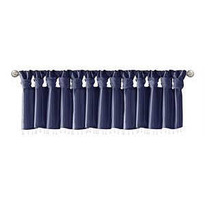 Madison Park Polyester Lightweight Faux Silk Valance with Beads in Navy