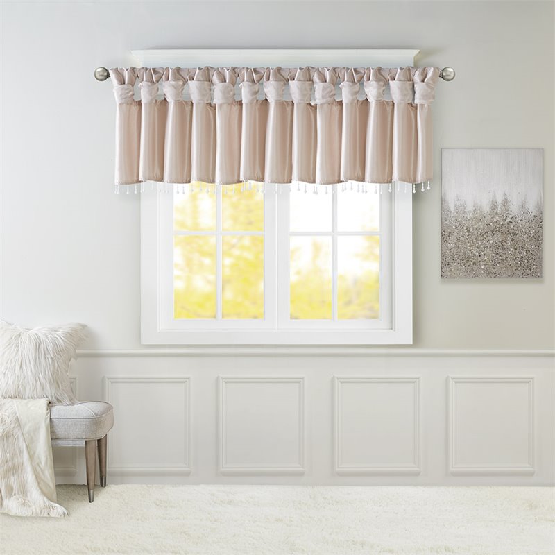 Madison Park Polyester Lightweight Faux Silk Valance with Beads in Blush