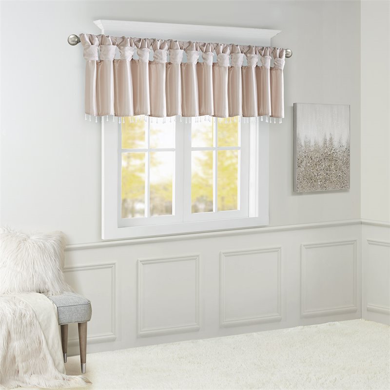 Madison Park Polyester Lightweight Faux Silk Valance with Beads in Blush