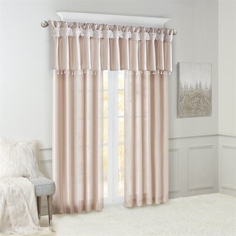 Madison Park Polyester Lightweight Faux Silk Valance with Beads in Blush