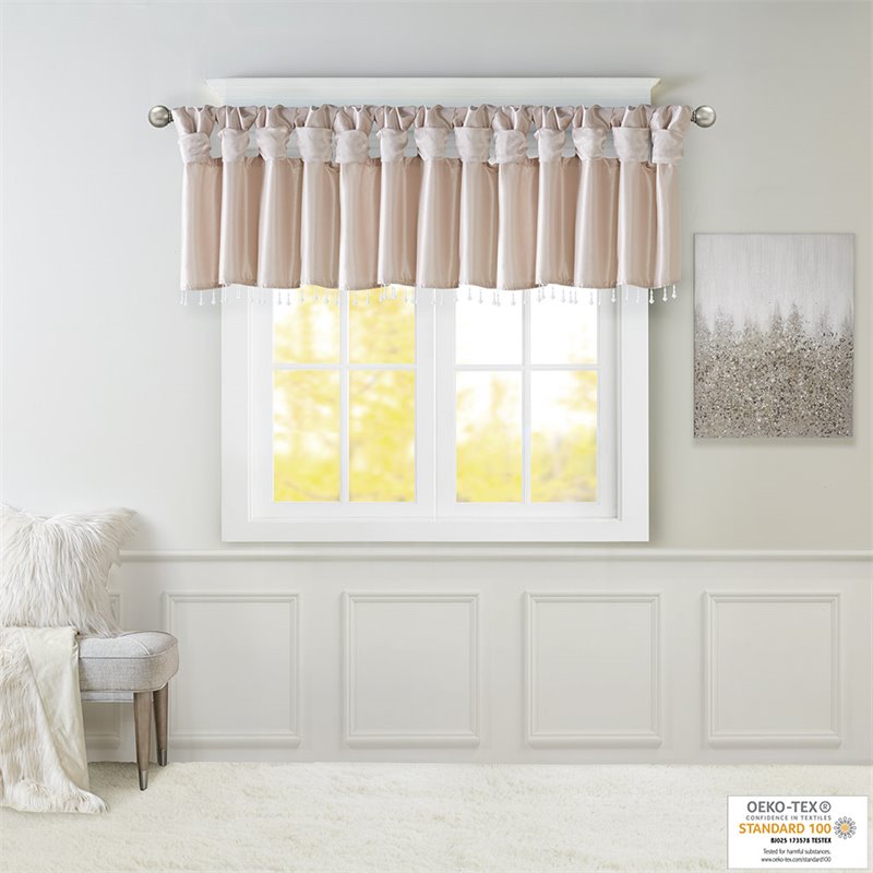 Madison Park Polyester Lightweight Faux Silk Valance with Beads in Blush