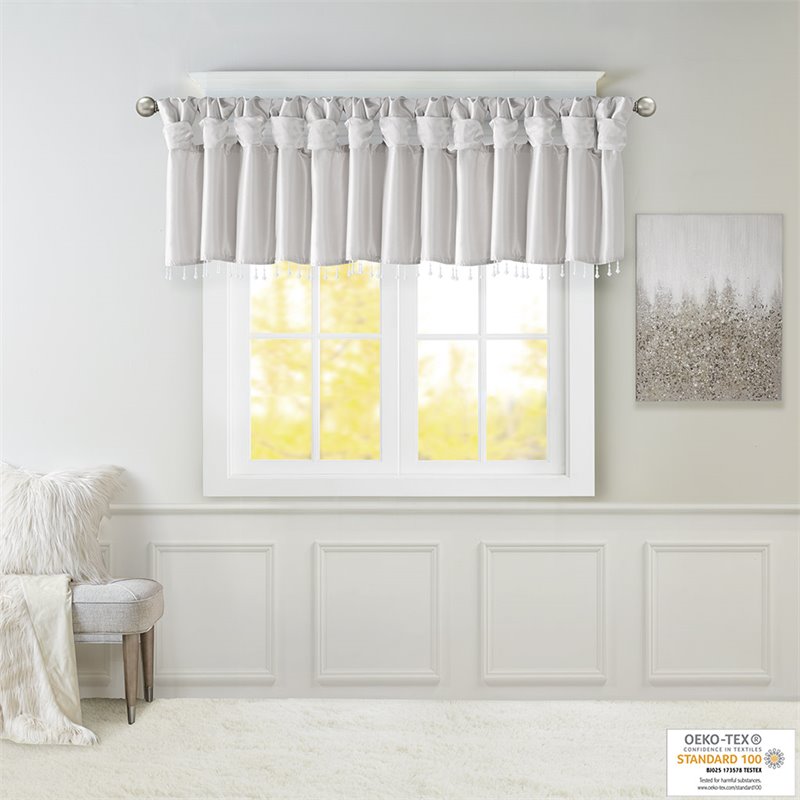 Madison Park Polyester Lightweight Faux Silk Valance with Beads in Silver