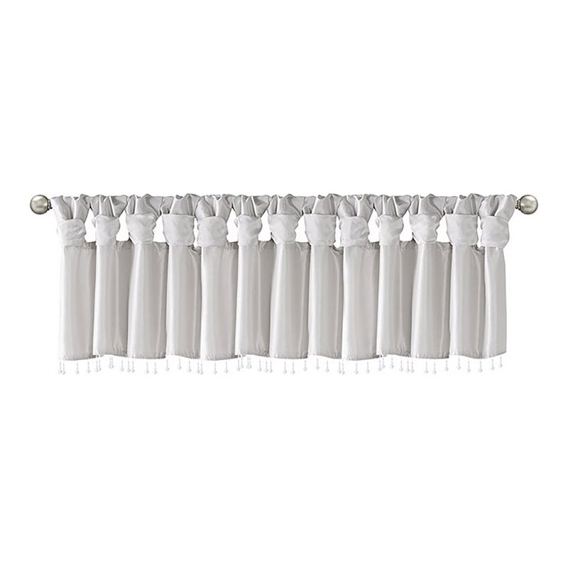 Madison Park Polyester Lightweight Faux Silk Valance with Beads in Silver