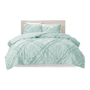 intelligent design polyester brushed coverlet set with ruffles in aqua