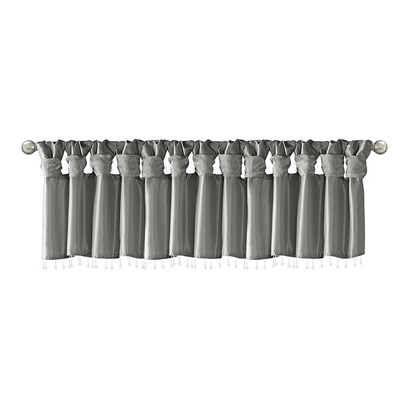 Madison Park Polyester Twisted Tab Valance with Beads in Charcoal