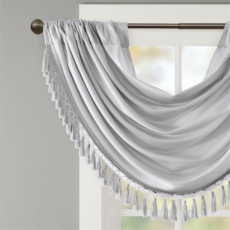 Madison Park Polyester Faux Silk Waterfall Embellished Valance in Silver