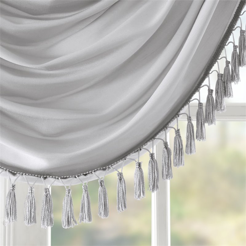 Madison Park Polyester Faux Silk Waterfall Embellished Valance in Silver