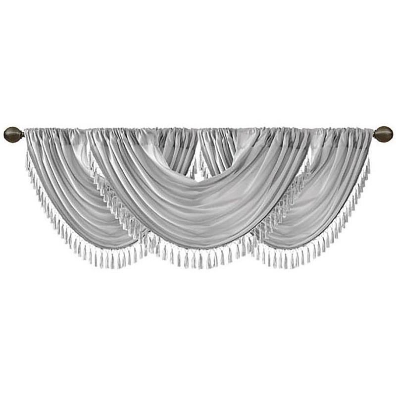 Madison Park Polyester Faux Silk Waterfall Embellished Valance in Silver