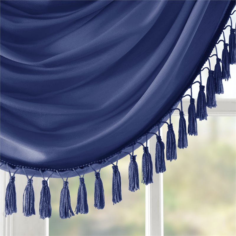 Madison Park Polyester Faux Silk Waterfall Embellished Valance in Navy