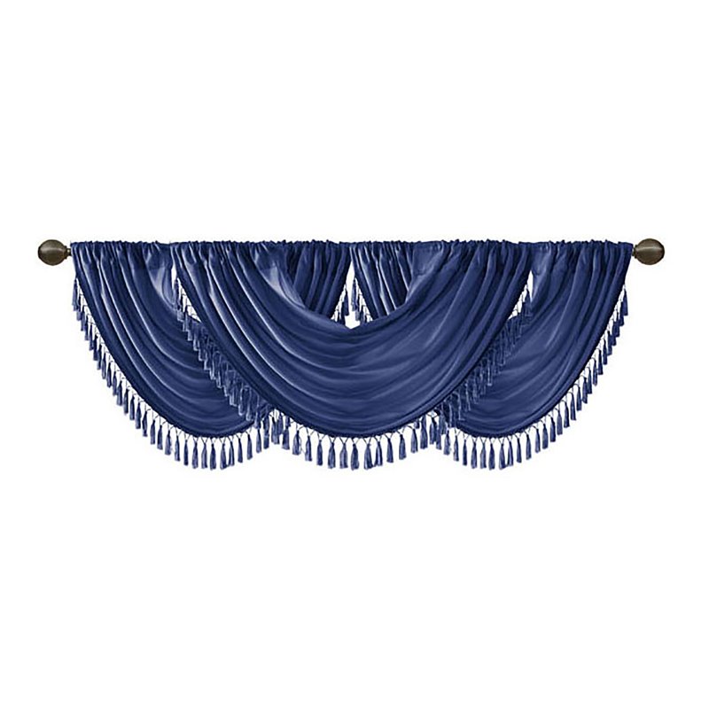 Madison Park Polyester Faux Silk Waterfall Embellished Valance in Navy