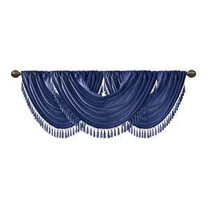 Madison Park Polyester Faux Silk Waterfall Embellished Valance in Navy