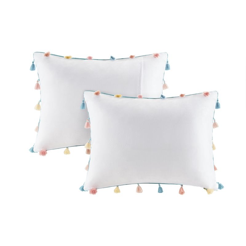 Contemporary Polyester Brushed Comforter Set with Tassle in White