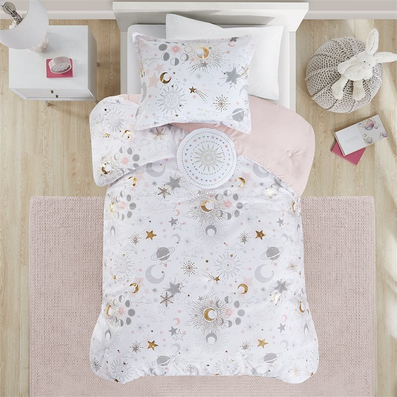 Modern 100 Percent Polyester Printed Comforter Set in Blush-Gold