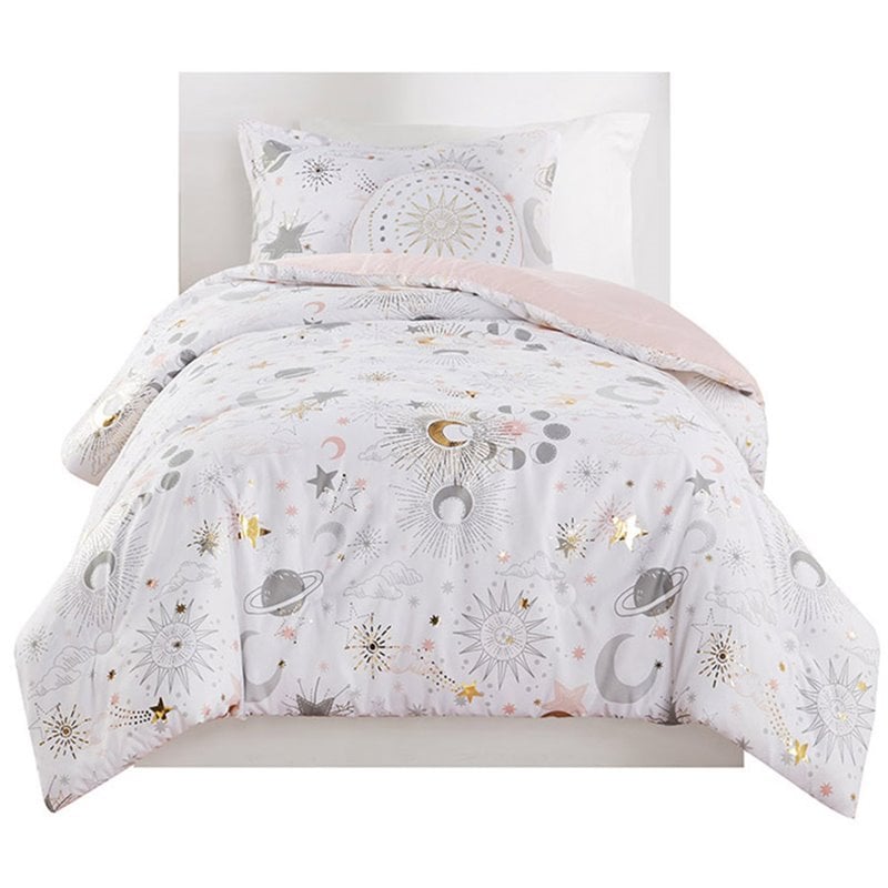 Modern 100 Percent Polyester Printed Comforter Set in Blush-Gold
