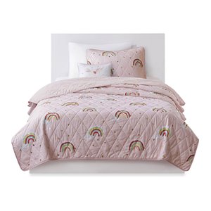 mi zone kids contemporary polyester brushed metallic coverlet set in pink