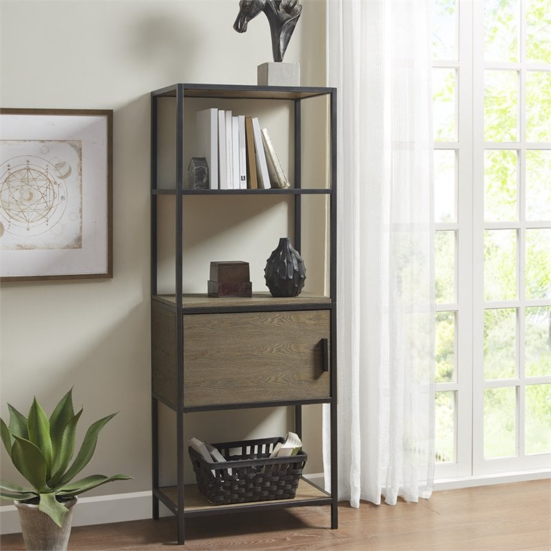 Madison Park Darley Transitional Metal Bookcase in Reclaimed Gray