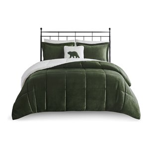 Woolrich 86&quot 4-Piece Polyester Fabric Low Pile Velour Comforter Set in Green