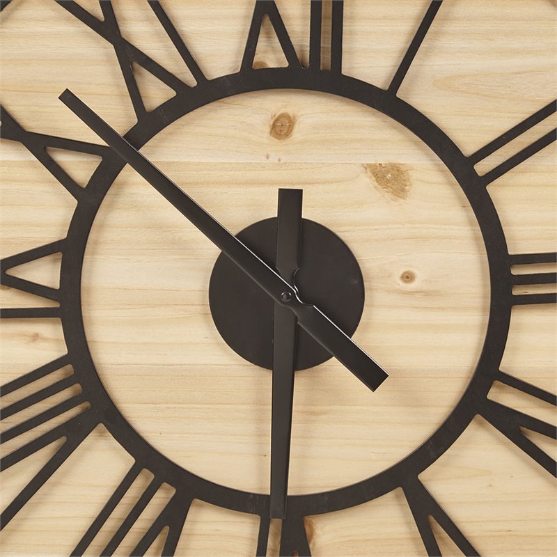 Madison Park Mason Contemporary MDF Wood Wall Clock in Natural/Black